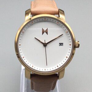 MVMT Watch Women 38mm Rose Gold Tone Date Pink Leather Band New Battery